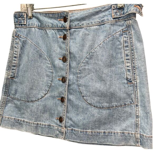 American Eagle Jean Skirt Womens 4 Blue Denim Super High Rise A-Line Button NEW - Picture 4 of 16